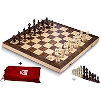 GrowUpSmart Smart Tactics 16" Folding Chess Set Made by FSC Certified Wood - Premium Edition with Chess Bag and Extra Chess Pieces