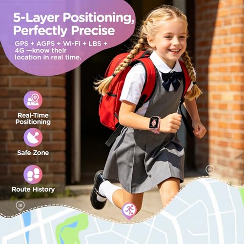 Velmood 4G Smart Watch for Girls, Smartwatch for Girls with GPS and Calls, Video Calls, Voice Chat, SOS, School Mode, Pedometer, Sleep, Alarm Clock IP68 for Girls Boys Pink