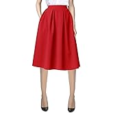 Urban CoCo Women's Knee Length A Line Midi Skirt Casual Work Elastic High Waisted Skirts with Pockets