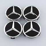 ZZHF1 Wheel Center Caps For Mercedes Benz 75mm - Raised Star Wheel Rim Insert Caps (4pcs) (Black)