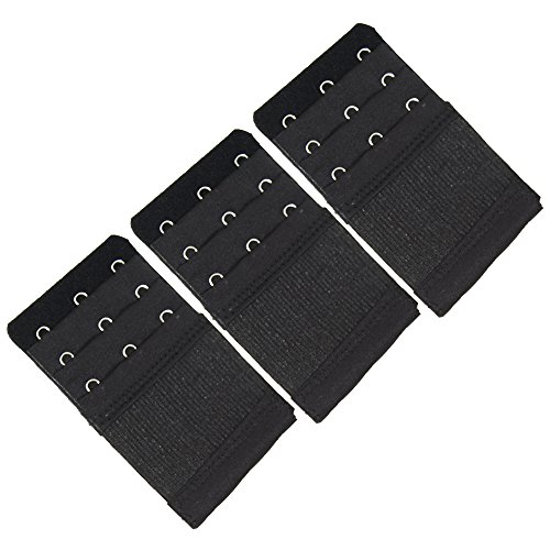 Stretch Elastic Bra Extender 3-Pack in Black, White and Beige (3-Hook, Black)