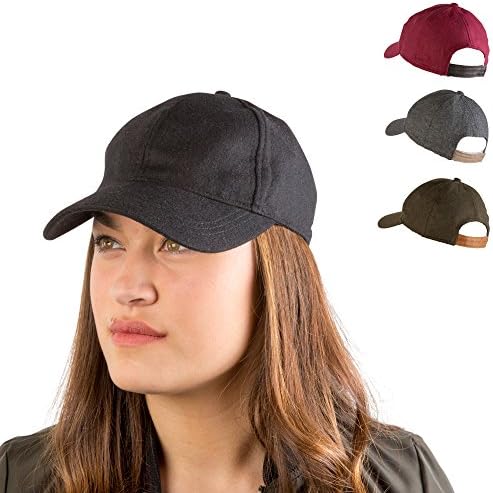AUGUST HAT COMPANY Women's Black Wool &amp; Vegan Suede Lightweight Multi-Season Baseball Cap with Faux Suede Adjustable Enclosure.