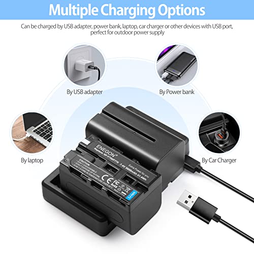 ENEGON NP-F750 Batería de Repuesto (Paquete de 2, 5600mAh) y Smart LED Cargador USB para Sony NP-F550 570 750 770 930 950 FM55H FM500H QM71 QM91 QM71D y Led Light, Monitor, Motorized Slider