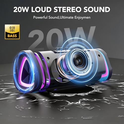 aowoka Portable Wireless Bluetooth Speaker with LED Light, Smart Digital Screen+Smart EQ, Bluetooth 5.4, Powerful Bass, IPX7 Waterproof, Speaker for Travel/Sport/Party/Bike