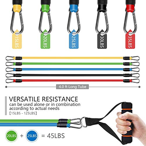 Resistance-Bands-12-In-1-Widerstandsband-Set-5-Fitnessbaender-Set-100lbs-Expander-Tubes-Baender-Widerstandsbaender-mit-Griffe-Knoechelriemen-Tueranker-und-Tragetasche-fuer-Home-GymYogaPilates