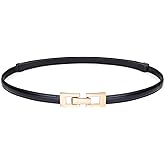 WULIQIUQIU Women's Skinny Belts Thin PU Leather Waist Belt with Gold Alloy Buckle for Dresses