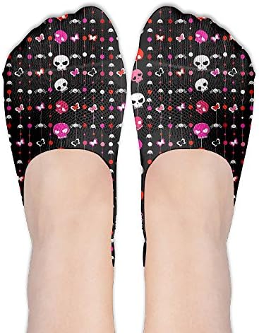 Skull Girlish Aggressive Black And Red Socks Boat Low Cut Thin No Show Deodorant Sock Non Slip For Women