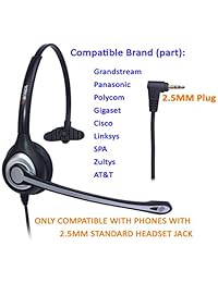 Wantek - Auriculares con cable y micrófono de cancelación de ruido y desconexión rápida para teléfonos Cisco Linksys SPA Polycom Grandstream Panasonic Zultys Gigaset y Dect inalámbricos con conector jack de 0.098 in