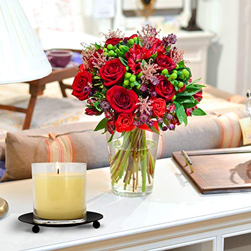gbHome GH-6833A8 Iron Plate Candle Holder, Black, Decorative Iron Pillar Candle Holder, Set of 8, 4.75 inches D x .7 inches H, Pedestal Candle Stand for LED & Wax Candles, Incense Cones, Spa, Weddings