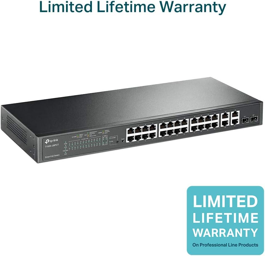 TP-Link T1500-28PCT (TL-SL2428P) 24-Port 10/100 Mbps + 4-Port Gigabit Smart Managed PoE+ Switch with 2 Combo Gigabit SFP Slots (Supports Fast 24 PoE+ Ports - Image 4