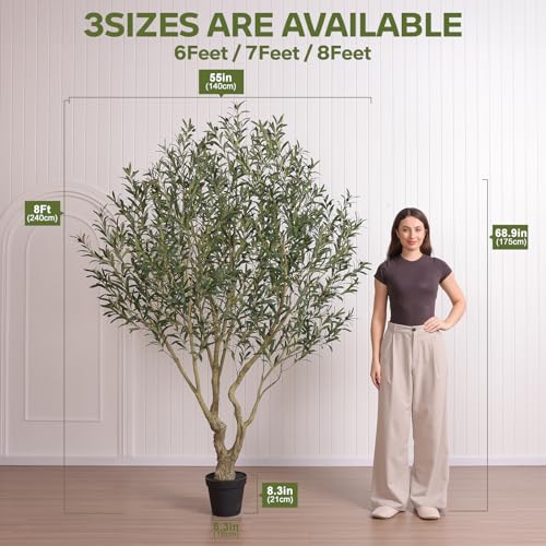 Verinatural Olive Tree Artificial Indoor 8ft - UV Resistant Large Fake Plants - Realistic Faux Olive Tree in Pot - Tall Artificial Plants Outdoor for Home, Patio, Living Room, Office Decor,VN138