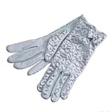 JF-Sunshine Womens Breathable Short Lace Bow Sun Block UV Protection UPF 40+ Non-slip Dressing Driving Gloves (Gray)