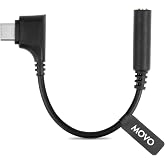 Movo UCMA-3 USB C to 3.5mm Audio Adapter for Microphones - 4-Pole Aux to USB Type C Pixel and Galaxy Smartphones - Female 3.5mm to USB-C Male Right Angle Head - Type-C USB to 3.5mm Jack Audio Adapter