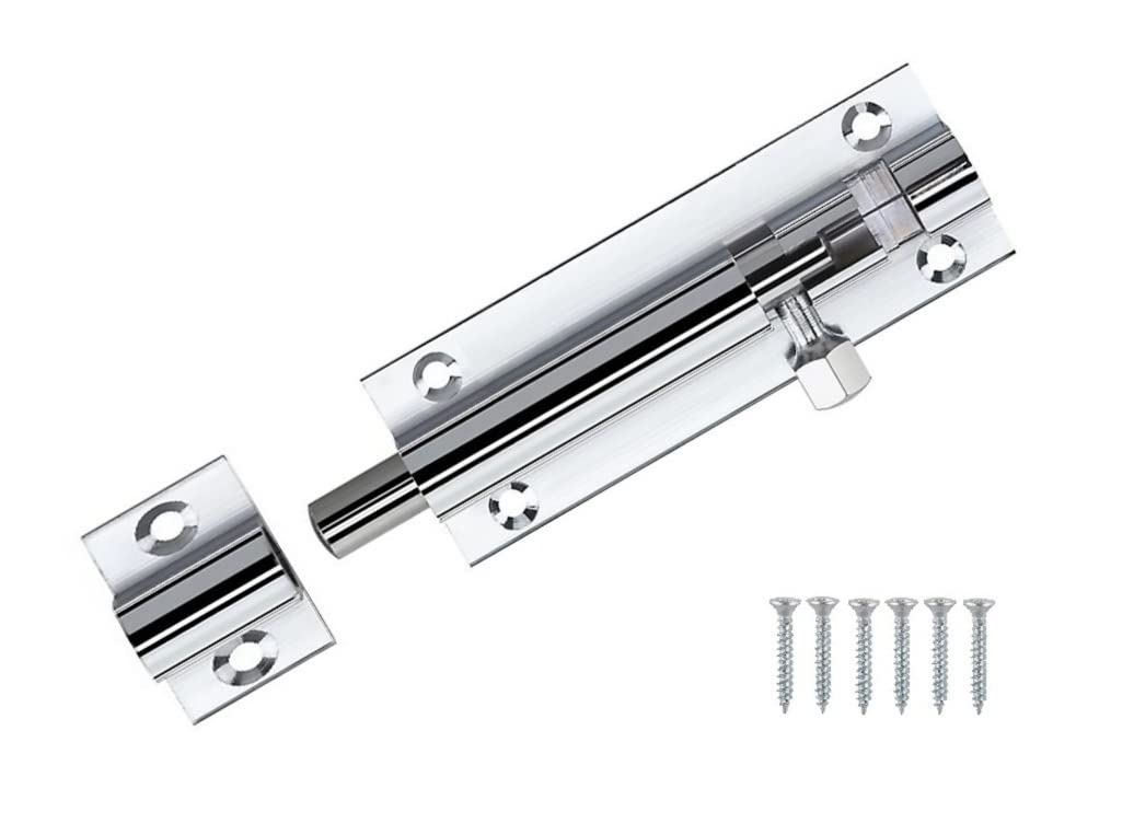 TERF Door Bolt Polished Chrome Barrel Slide Lock Door Latch with Screws Ideal Door Locks for Internal and External Doors for Bedroom Bathroom Toilet Shed Gate Cupboards and Cabinets, 75mm / 3''
