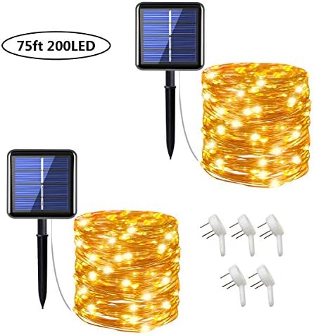 Cusomik Solar String Lights Outdoor,75ft 200 LED Copper Wire Lights,8 Modes Starry Lights, IP65 Waterproof Fairy Christmas Decorative Lights for Patio,Garden,Gate,Yard,Wedding,Party 2 Pack