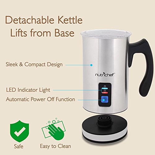 NutriChef Upgraded Dual Electric Milk Frother and Warmer - Sleek Compact Stainless Steel Steamer w/ Automatic Power Off Function and LED Light Indicator Perfect for Foamer and Creamy Latte - PKMFR14 - Thumbnail 3