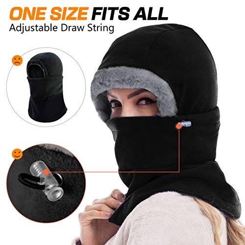 DIMPLES EXCEL Balaclava Fleece Hood Winter Warmer Balaclava Fleece Hood Ski Face Mask Wind Resistant for Men and Women, One Size Fits All (Black)