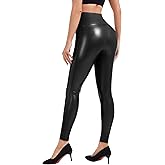 JUVELTPI Faux Leather Leggings for Women High Waist Slim Leather Pants Stretch PU Tights Ankle Length Pants Black M Skinny