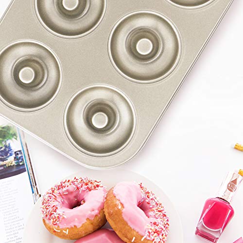 Beasea Donut Pan 2 Pack, NonStick 6 Cavity Doughnut Baking Pans, Donut