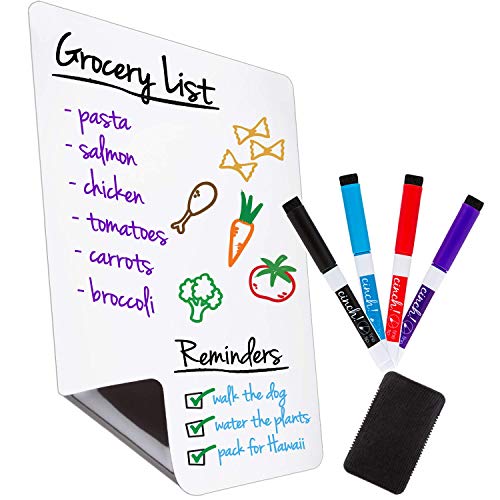 Magnetic Dry Erase Whiteboard Sheet for Kitchen Fridge: with Stain Resistant Technology - 19x13" - Includes 4 Markers and Big Eraser with Magnets - Refrigerator Grocery List White Board Organizer - Thumbnail 7