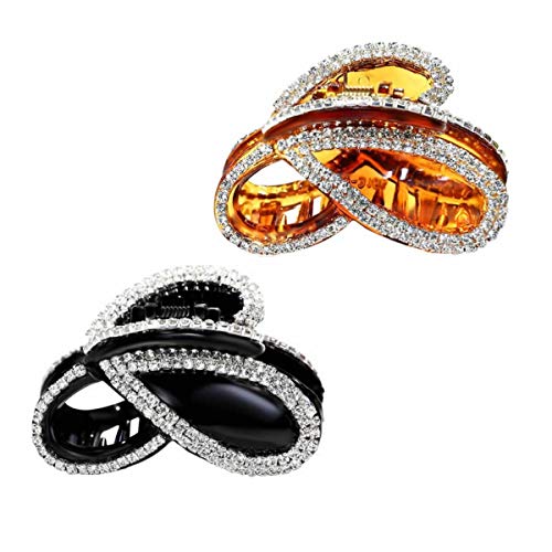 RAYNAG Set of 2 Elegant Rhinestones Claw Clip Jaw Clips For Thick Hair (Black+Brown)