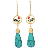 YOURUIDA Enamel Colorful Auspicious Cloud Gold Plated Turquoise Long Drop Dangle Earrings, 925 Sterling Silver Durable Hook Earrings, Retro Jewelry Gift for Women
