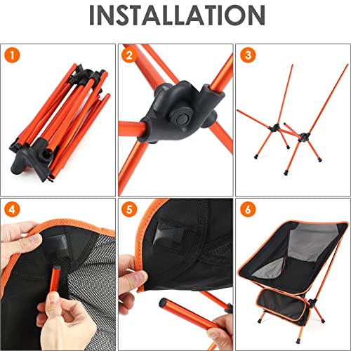 Diealles Shine Folding Camping Chair, Portable Ultralight Folding Chair with Carry Bag, Camping Chairs for Outdoors, Garden, Beach, Fishing, Picnic, Travel, Black
