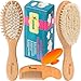 Baby Hair Brush Comb Set - Natural Wooden Hairbrush with Soft Goat Bristles for Cradle Cap - Scalp Grooming Massage for Newborns, Toddlers, Kids - Baby Shower and Registry Gift