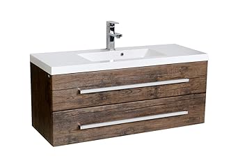 Quentis Waschplatz Set Genua 100 2 Teilig Waschbecken Und Unterschrank 2 Schubladen Front Und Korpus Holzdekor Antik Amazon De Baumarkt