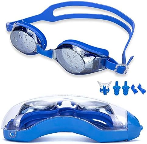 Swim Goggles, One Fitness Clear Swimming Goggles No Leaking Anti Fog UV Protection Triathlon Swim Goggles with Nose Buckles (L,M,S) and Silicon Ear Plugs for Adult Men Women Youth Kids Child