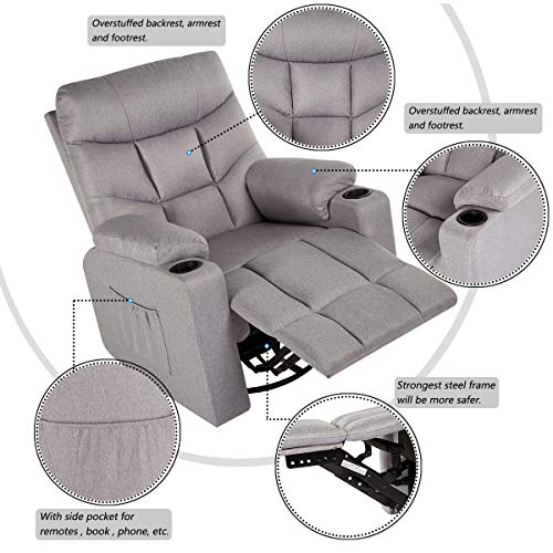 YODOLLA 360° Swivel & 140° Recling Electric Massage Recliner Sofa, Rocking Chair for Living Room Theater Seat Lounge,(Gray) - Thumbnail 5