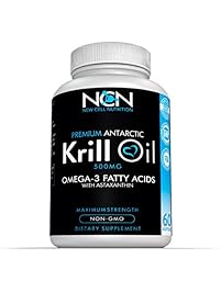 100% Cold Pressed Antarctic Krill Oil Omega 3 by New Cell Nutrition-Easily Absorbed EPA, DHA & Astaxanthin -Powerful Antioxidant -1000 mg/2 capsules -Promotes Cardiovascular & Brain Health
