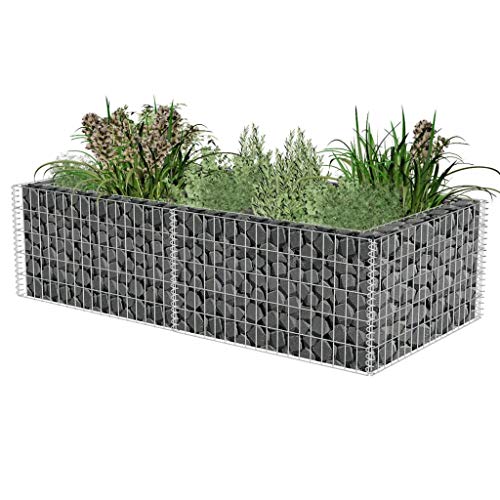 Retrome Gabion Planter Vegetable Bed Gabion Basket – Silver Galvanised Steel 71″x35.4″x19.7″