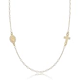 Gold Rosary Beads Cross Necklace - 14k Gold Plated Virgin Mary Necklaces,Non Tarnish Golden Catholic Virgen de Guadalupe Choker Jewelry,Religious Rosarios Catolicos Baptism Confirmation Gift for Women