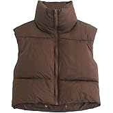 KEOMUD Women's Winter Crop Vest Lightweight Sleeveless Warm Outerwear Puffer Vest Padded Gilet