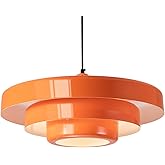 FCTWAKS Modern Large Pendant Light Fixture, 17.7 inch Vintage Orange Ceiling Hanging Lamp with 3-Layer Metal Shade, Height Ad