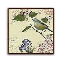 Framed Canvas Wall Art Retro Flowers and Birds Canvas Prints Home Artwork Decoration for Living Room,Bedroom - 16x16 inches