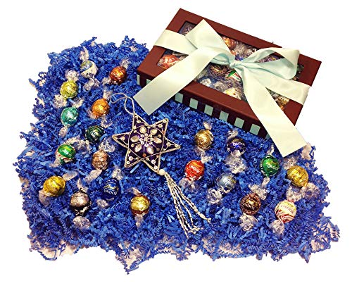 Hannukah Deluxe Gourmet Gift Box – Star of David Ornament and Lindt Lindor Gourmet Chocolate Truffles (Snowflakes)