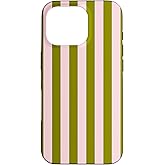 Pink Olive Green Striped Cute Girly Aesthetic Preppy Stripe Case for iPhone 16 Pro