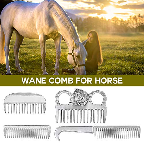 Godyluck Aluminum Alloy Horse Comb Mane Tail Pulling Comb Metal Horse Grooming Tool 6.5IN / 3.9IN / 3.5IN / 3.2IN