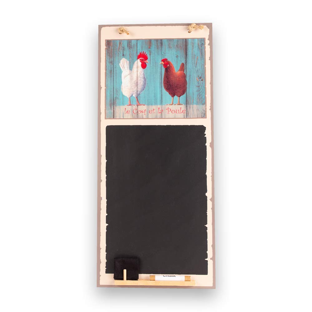 Chalkboards UK Le Coq Et La Poule Tall Thin Chalkboard with Rope/Tray and Chalk, Wood, Black, 60 x 26.5 x 1 cm
