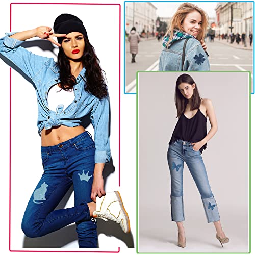 TACVEL 12Pcs Premium Quality Denim Iron on Patches for Jeans, Strongest Glue 100% Cotton Repair Decorating Kit, Size 3