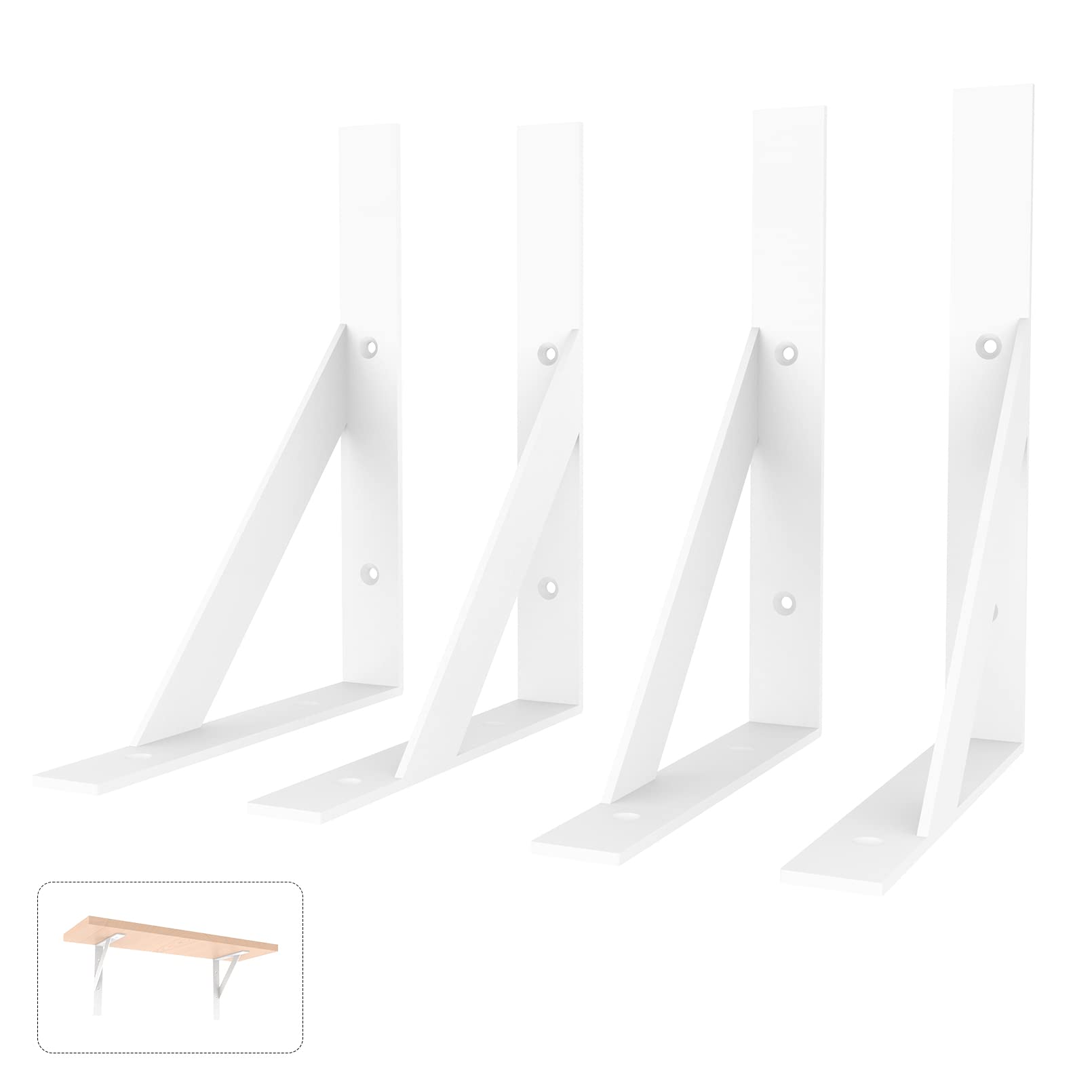 SPOROOT 8 inches x 10 inches Heavy Duty Shelf Brackets,White Shelf Bracket,Shelf Support Brackets for Shelves,L Brackets 4Pack