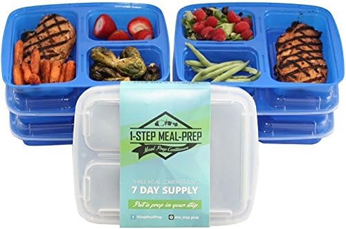 1-Step Meal Prep Container - Quality 3 Compartment Food Storage - Easy Meals - Get Healthy - Healthy Fitness Portion Recipes For Adults & Kids - Bento Lunch Box - Microwave Dishwasher and Freezer Safe