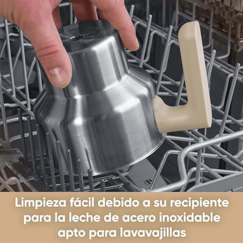 Batedor de leite por indução severin, batedor elétrico seguro para máquina de lavar louça, pote de espuma, aço inoxidável escovado/bege, sm 3589