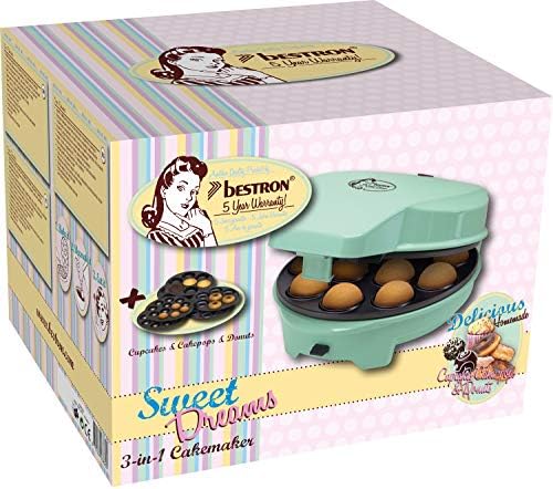 Bestron Appareil à gâteaux rétro 3 en 1 "Cakemaker", Pour faire des beignets, des muffins et des cake pop, Sweet Dreams, Revêtement antiadhésif, 700 W, Menthe - Cuisine A Vivre Bestron Appareil à gâteaux rétro 3 en 1 "Cakemaker", Pour faire des beignets, des muffins et des cake pop, Sweet Dreams, Revêtement antiadhésif, 700 W, Menthe