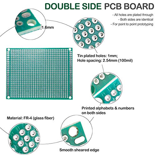 Moi Doi Double Sided PCB Board Prototype Kit,Universal Printed Circuit Board,Prototype Paper PCB Universal Experiment Matrix Circuit Board Kit,for DIY Soldering and Electronic Project,136 Pcs - Thumbnail 2