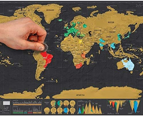 Deluxe Erase Black World Map Scratch Off World Map Personalized Travel Scratch for Map Room Home Decoration Wall Stickers, 1pcs 4230 Black