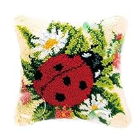 TQQT DIY Latch Hook Rugs Kits Cushion Carpet Mat Cover Hand Craft Cartoon Embroidery Pillowcase Crocheting Handmade Needlepoint for Wedding Adults Kids Parents Gift Ladybug