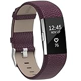 Henoda Replacement Bands Compatible with Fitbit Charge 2, Classic Genuine Leather Charge 2 Band Fitness Wristband for Women Men Small Large Maroon